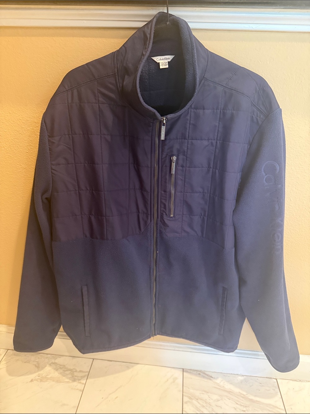 Calvin Klein Navy Quilted-Panel Full Zip Jacket